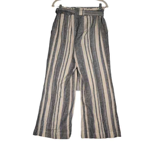 Indigo Rein Pants Womens M Blue Ivory Wide Leg Cropped Linen Blend Pull On Belt - Picture 4 of 9